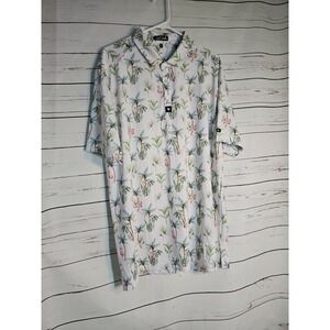 Bad Birdie Men's 3XL  Flamingo Palm Tree Golf Polo Shirt